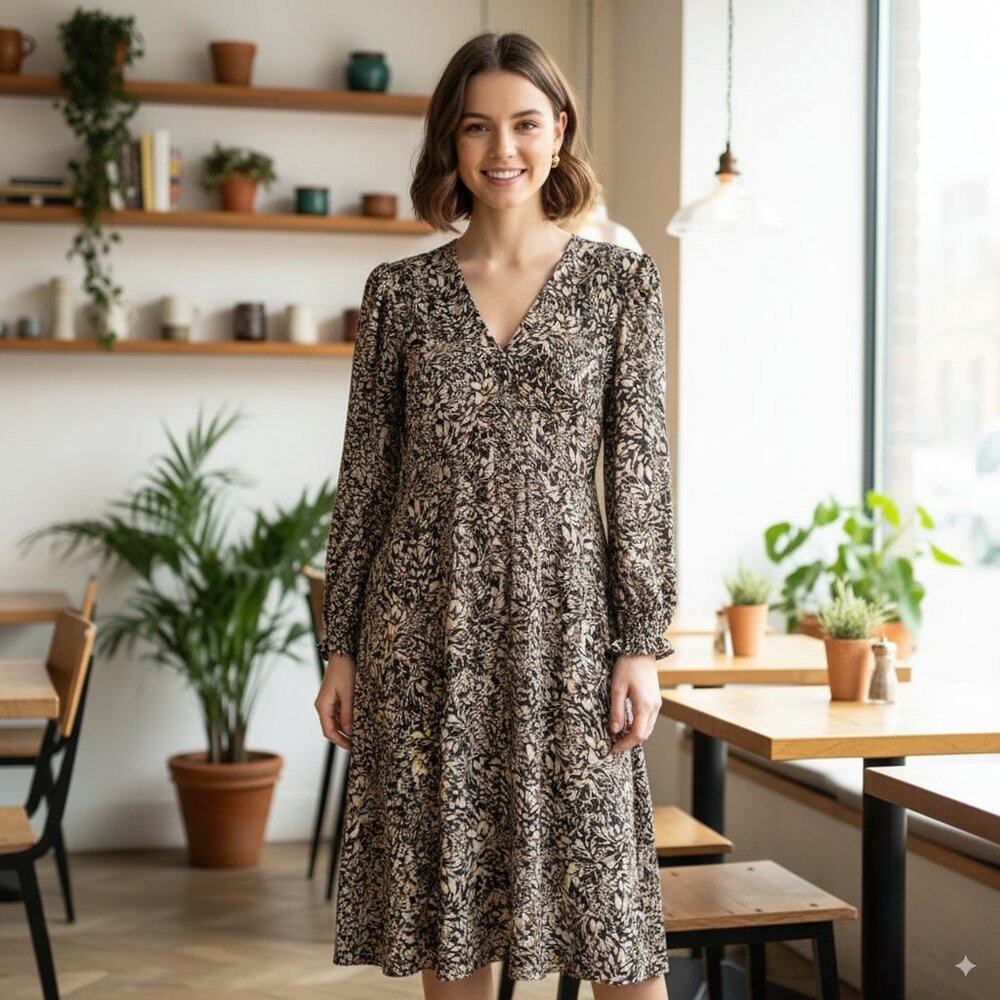 NWT Lusana Camilla Midi Dress in Palma 100% Crepe Georgette